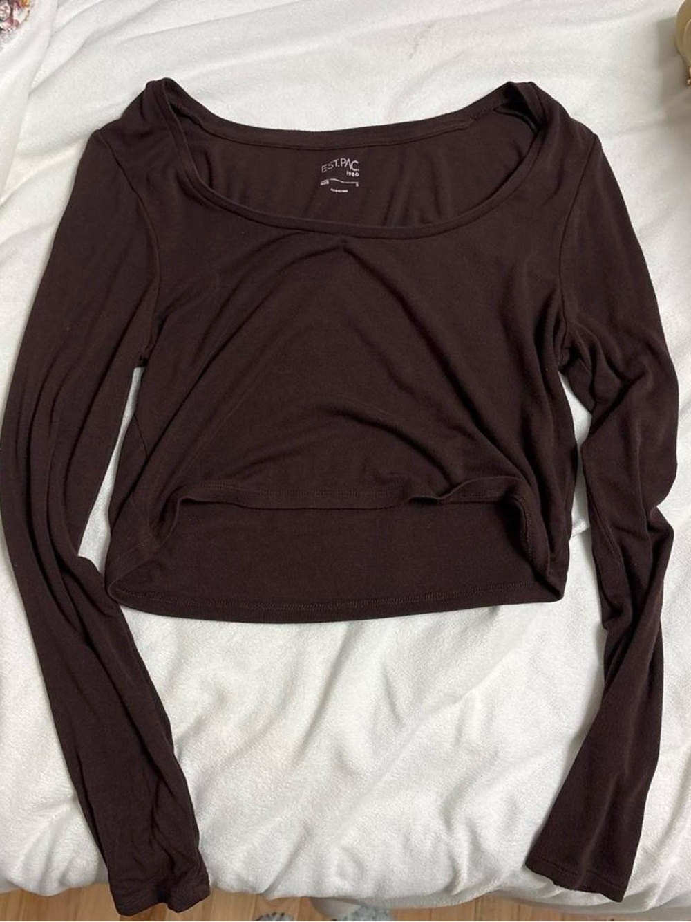 PacSun Brown Long Sleeve Scoop Neck Crop Top